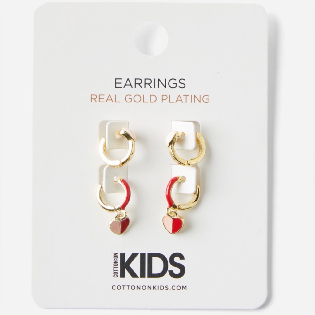 Gold Plated Pink & Red Heart Huggie Earrings